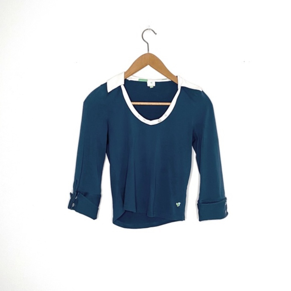 Vintage Birdie Dark Teal Collard Crop Top